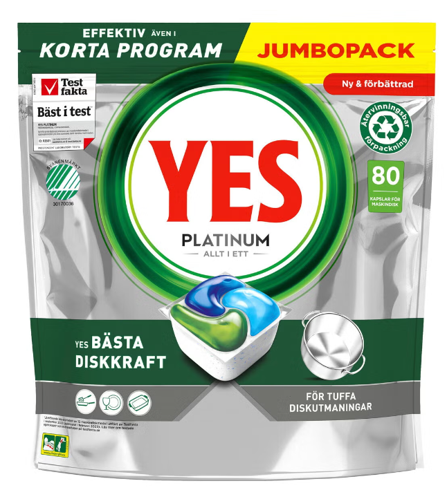 Diskmaskintabletter YES platinum 80p
