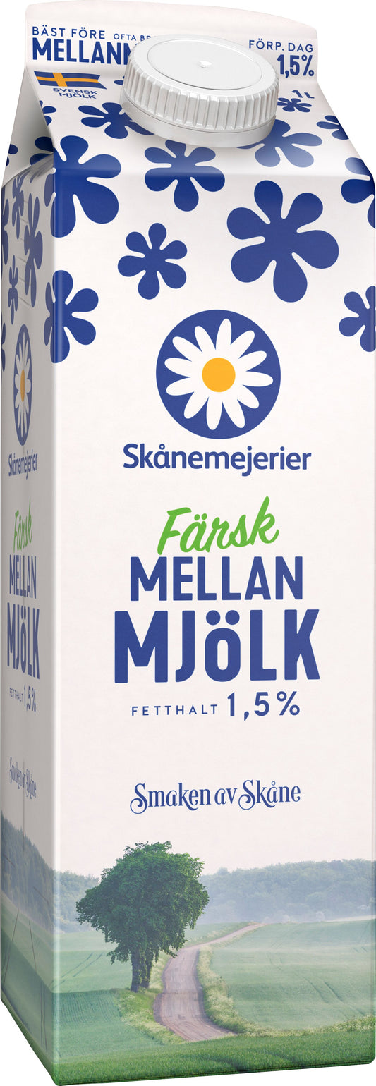 Mjölk mellan 1.5%, 1L Skånemejerier